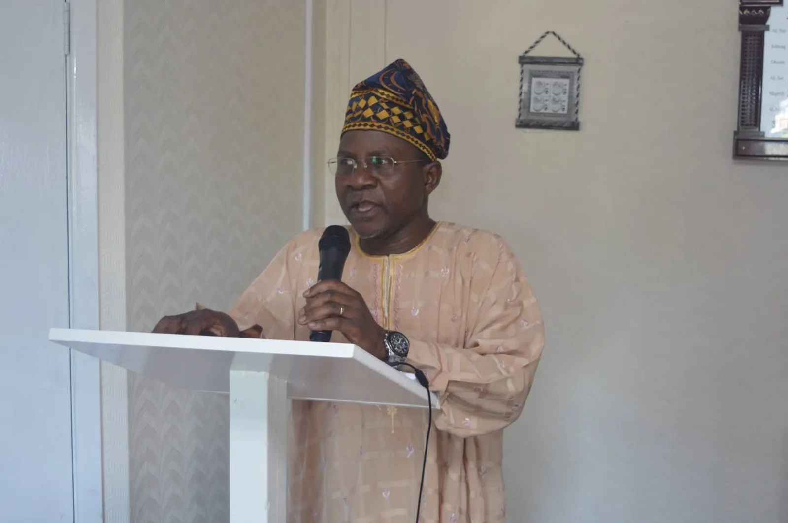 Guest speaker addressing the hall during a Ramadan lecture, 2017